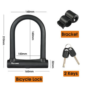 WEST BIKING Bicycle U-Lock with Keys Anti-Theft Safety Wheel Lock MTB Road Bike Motorcycle Scooter Security Steel Lock Bicycle Accessories