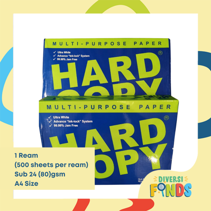 1 REAM Hard Copy Bond Paper / Copy Paper Sub 24 / 80 GSM A4 Size ...