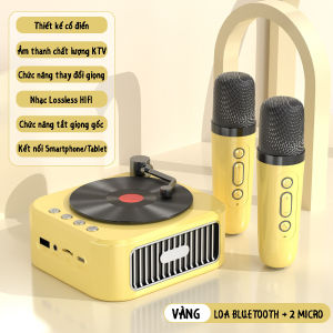 Bộ Karaoke Máy phát đĩa than Retro chính hãng Supmango Loa Bluetooth 2 Micro Karaoke tại gia mini Loa máy phát đĩa than Vintage
