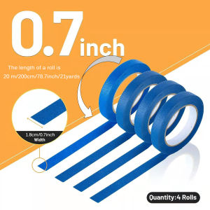 Blue Painters Tape Masking Tape Bulk 4 Rolls Blue Tape For Painting Automotive Walls Packing Removable Free Residue 0.7 Inches X 20Meters
