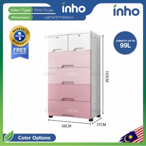 INHO L56cm (3-5 Layers) Multipurpose Plastic Drawer Storage Box Wardrobe Drawer cabinet With Lock
