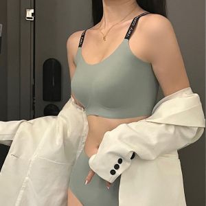 Maniyun Soft Support Jelly Bra Fashion Letter Strap Seamless Bra Non-wired Comfort Bra Lingerie