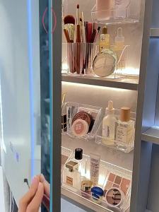 Mirror cabinet storage box bathroom cabinet wall mounted transparent layered slanted shelf cosmetics lipstick jewelry sorting box