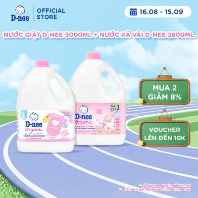 Nước giặt quần áo D-nee 3000 ML - Honey Star + Nước xả vải D-nee 2800 ML - Happy Baby