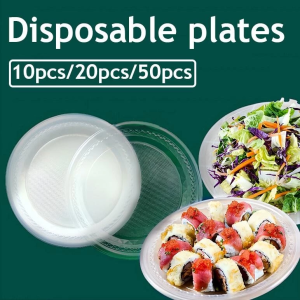 20Pcs Disposable Plastic Plates Round Thickened Dinner Plates Party Wedding Camping Dinner Plates