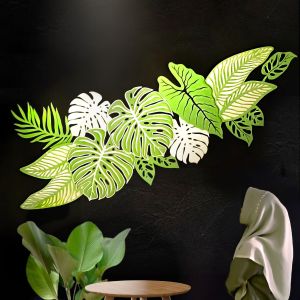 Dekorasi Dinding Kayu GREEN Alokasia Monstera 1.8m x 0.9m Hiasan Ruang Tamu daun