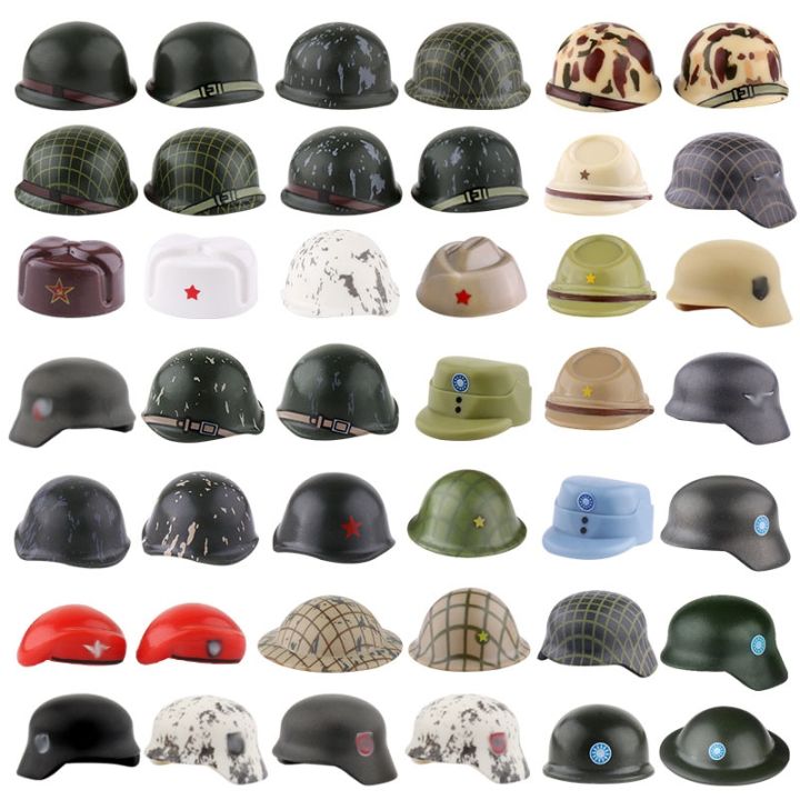 WW2 Military Printed Hats Building Blocks Army Helmets Camo MOC