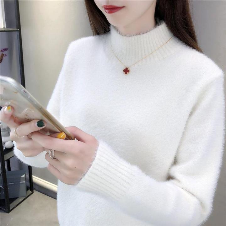 Casual Mink Cashmere Knitted Sweater Women 2021 Autumn Winter