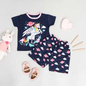 Setelan Pendek Harian Anak 1-5 Tahun Perempuan Baju Kaos Printing Cewek Lucu Motif Karakter Model Distro