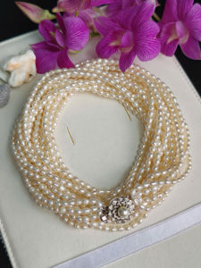 [ Woosilver ] Vòng Cổ 8 Sợi Trai Ngọt Oval Trắng Ánh Hồng - Secondhand - NTN337