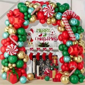Christmas Balloon Wreath Set 3 Colors Red Green Gold Holiday Party Decor for New Year Celebration