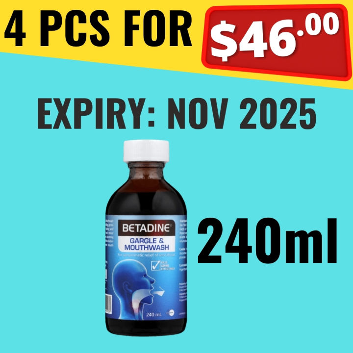 Lot De 2 Bains De Bouche Bétadine 240ml – Povidone Iodée 1.0% – Expédition Rapide