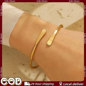Metal Geometric Open Cuff Bracelets Women Simple Gold Color Smooth Adjustable Bracelet Party Gift
