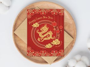 (25 Pcs) Kartu Ucapan Selamat Tahun Baru China (Imlek) Naga Kayu / Happy Chinese (Lunar) New Year Card Year of the Wood Dragon 2024