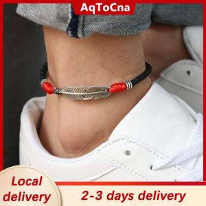 [COD] AqToCna Ship within 24 hours Boho Handmade Man Feather Leather Rope Anklets Barefoot Sandal Beach Jewelry