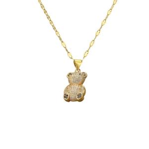 Stylish Bear Pendant Necklace Chain Necklace Handmade Necklace Copper Texture Suitable for Party and Everyday Wear