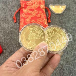 Đồng Xu Con Mèo Đài Loan Lì Xì Tết May Mắn - Tặng Kèm Túi Gấm Phúc Lộc Phong Thủy