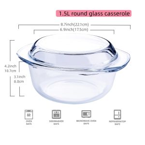 Ready stock Tempered Glass Bowl Mangkuk hidang Kaca Serving with lid handle Mangkuk lauk bertutup Micoware Safe Bowl Rice Bowl Soup Bowl Dinnerware Wedding Doorgift1L 1.5L 2.5L