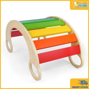BabyBoss Rainbow Arch Rocker Waldorf Wooden Rocking Play Balance Board Montessori Kid Climbing Papan Imbangan