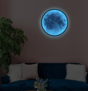 Minimalist Nordic Series Blue Moon LED Luminous Sound Control Wall Clock Hot Sale Morden Home Living Room Simple and Fashion Creative Clocks 30x30cm