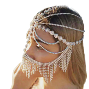 Shimmering Rhinestones Chain Veil Mask Headpiece Headchain Sparkling Chain Face Mask Party Costume Accessories