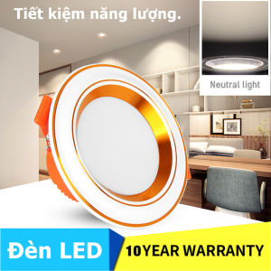 Đèn Âm Trần 7w 3 màu viền vàng ĐẾ trắng liền thể Đèn led âm trần trang trí trần thạch cao