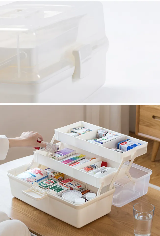 3 Layer Medicine Box with Lock Plastic High Capacity Folding