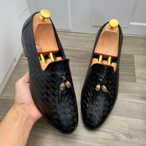 Giày tây lười công sở DAVINCIA giầy da nam trẻ trung in nhiệt họa tiết Caro đế cao su đúc nguyên khối khâu chắc chắn G1