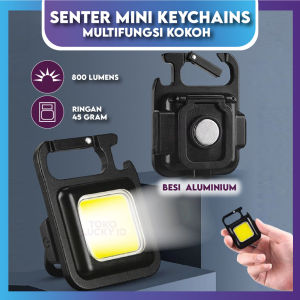 Senter Mini Gantungan Kunci Besi Aluminium Camping Cas USB Type-C LED COB Lampu