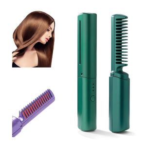 GXY 2 in1 Portable Straight hair comb Wireless Hair Straightener Comb Negative Ion Hair Fast Heating Wireless Hot Curler USB Hair Iron Anti Scald Ionic Hair Brush Hair Comb