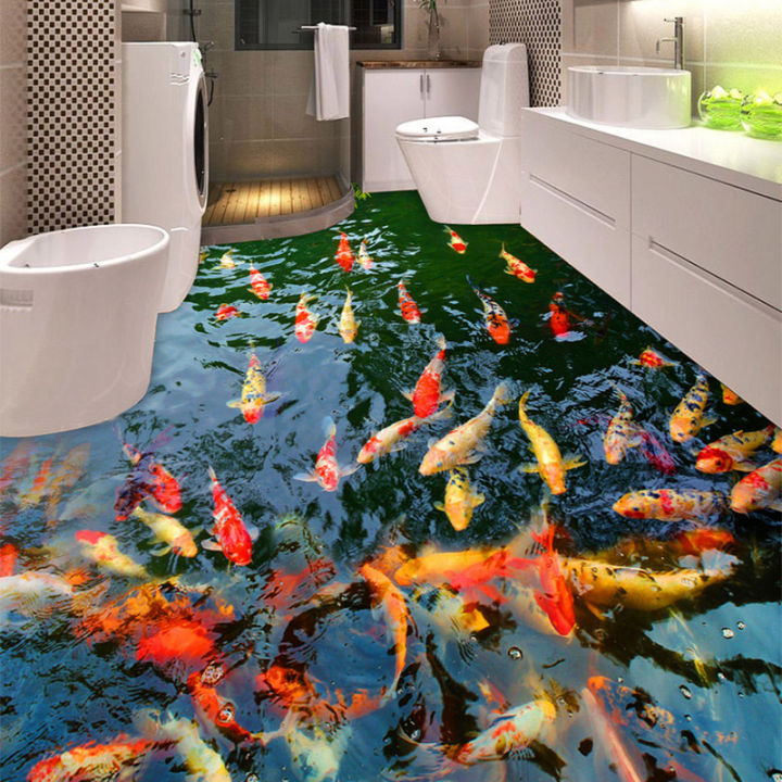 PVC Self Adhesive Waterproof 3D Floor Murals Goldfish Pond Photo Wall ...