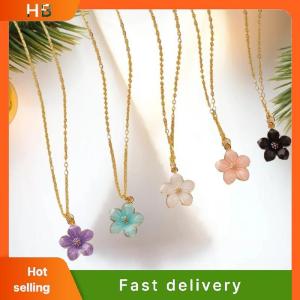 HB New Flower Pendant Necklace For Women Romantic Cherry Blossom Choker Girls Party Wedding Neck Jewelry Gift