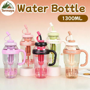 Termaya Student Straw Cup 1400ml Large Capacity with Straw Cap Portable Handle Ice Cup