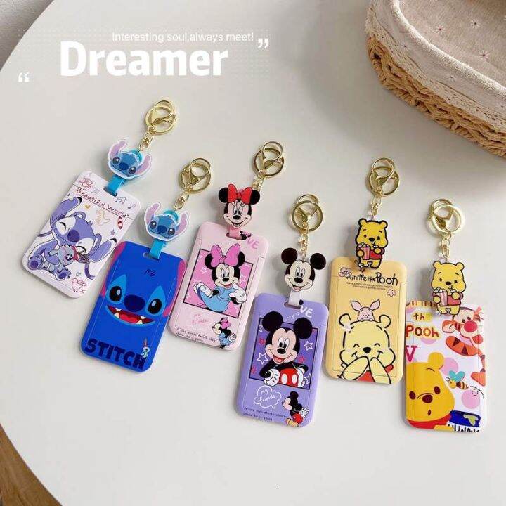 Stretchable Id Card Holder Mickey Mouse Cute Keychain Student Bus Card 