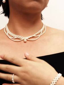 New Natural Freshwater Pearl necklace pendant Fine Jewelry  white double-layer Elegant Pure Banquet Wedding  luxury X1064