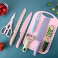 Philippines Top1 6pcs Kitchen Knife Set Corrugated Colorful Stainless Steel Chef Knife Bread Knife Cleaver Scissors Kitchen Bar. 
