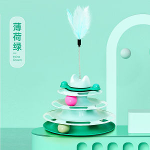 Honey Pet Cat Interactive Toy Cat Four-tier Turntable Ball Funny Cat Stick Feather Windmill Bite-Resistant Track Cat Supplies