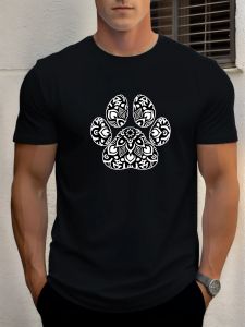 T Shirts For Men Paw Printing 100% Cotton Graphic Printing Summer Round Neck T-Shirt Casual Breathable Street Style Daily Top