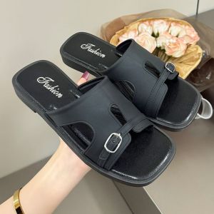 [Free Shipping] 2026 Summer Womens Flat Comfortable Sandals for Outdoor Wear Non-Slip Versatile Comfortable Buckle-Strap Hollow-Out Slide Sandals