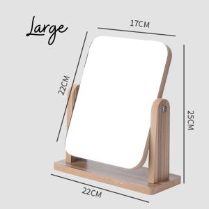 DenDen Adjustable Makeup Mirror With Stand Rotate 360 Degree Minimalist Wooden Desktop Portable Angle Stand Cermin Solek Pusing