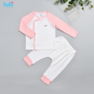 Bộ quần áo sơ sinh cài chéo tay raglan phối màu vải Bamboo cao cấp Haki BB036 set dài tay cho bé trai bé gái từ 25 - 8kg bộ sơ sinh sợi tre cho bé hàng chính hãng HAKI