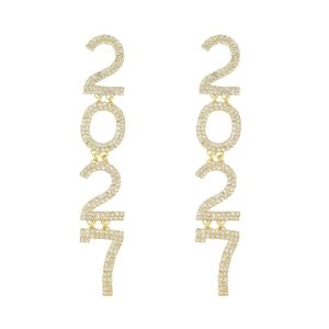 IVAOU Rhinestone 2027 Digital Earrings Long Drop Elegant Stud Earrings Fashion Love Heart Happy New Year Earrings New Year Party