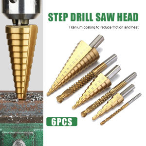 6pcs Step Drill Bit Set HSS Drill Bit Titanium Coated Stainless Drill Bit for Drill Woodworking Slot Saw Triangular Drill
