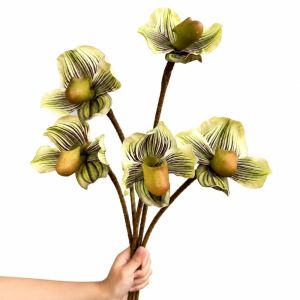 MADEWITH Real Touch Artificial Orchid Flowers Branch EVA 3D Printed Faux Phalaenopsis Branches Flocked Artificial Paphiopedilum Flower Home Decor