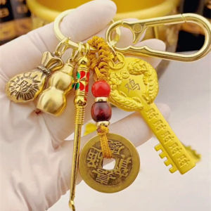 Chinese Zodiac Gourd Keychain [Great Value 6-Piece Set] 2025 Year Of The Snake Keychain With Brass Key And Gourd Ear Spoon Charm