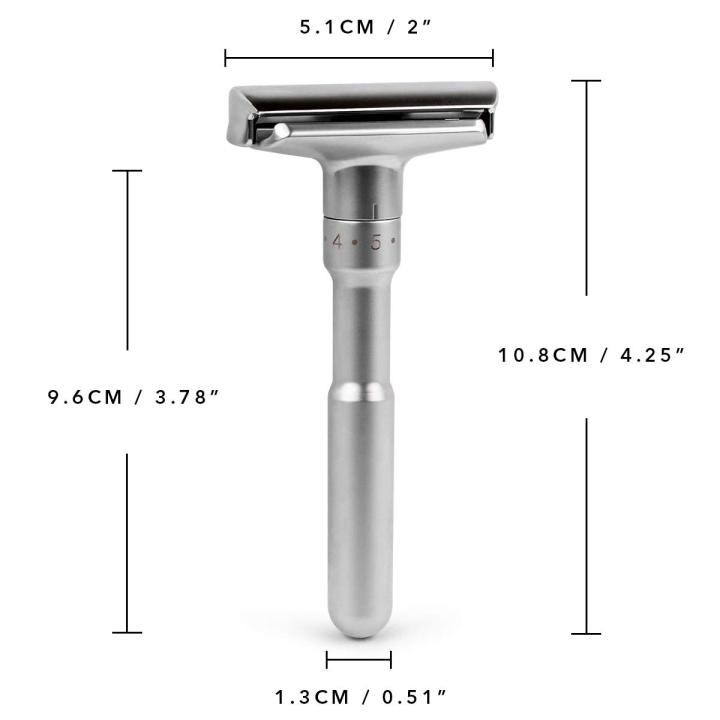 QSHAVE Pisau Cukur Keselamatan Klasik Dua Tepi Boleh Laras (1 Pisau Cukur & 5 pcs Bilah Bersalut Titanium)