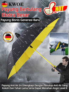 Payung Storm Lipat Dua Lapisan dengan Pegangan Panjang Payung Golf dengan Batang Lurus Otomatis Desain Gagang Lengkung dan Pelindung Anti Air Terintegrasi