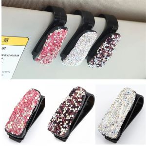 DSFDF Auto Car Fastener Eyeglasses Holder Crystal Eyeglasses Clip Bling Rhinestones Glasses Holder Sunglasses Holder Sun Visor Storage Glasses Standing