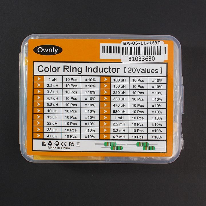 200PCS/Box 1/2W Color Ring Inductor Set 1uH4.7mH 20Values, 0.5 Watt