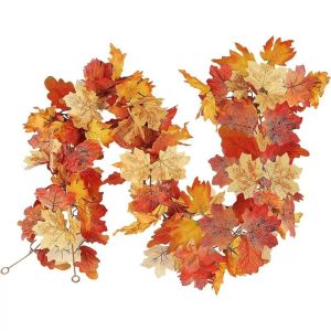 MINIAT Flexible Artificial Maple Leaf Garland Colorful Layered Leaf Clusters Fall Leaf Vine Realistic Autumn Leaf Garland Wall Hanging Decor